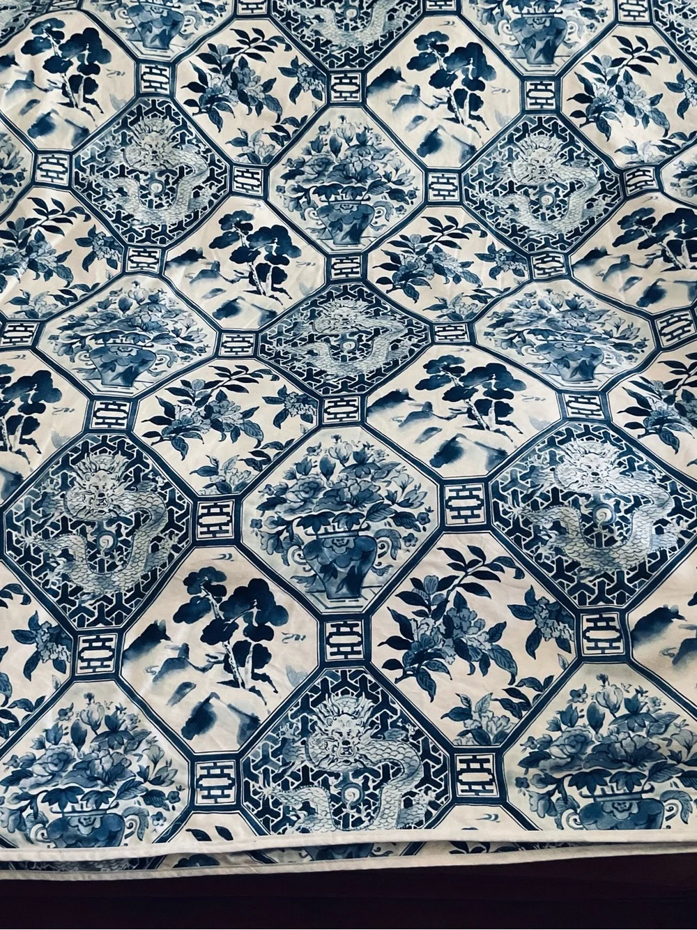 VTG Ralph Lauren Palm Harbor Octagonal Blue QUEEN Duvet Cover-Cotton Sateen-USA